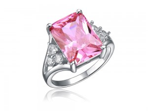 Bague en argent sterling avec pierre rose pour femmes et filles