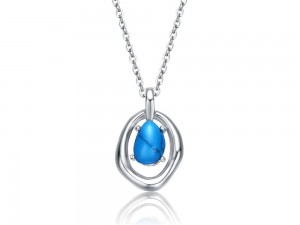 Collier avec pendentif cercle ondulé turquoise en argent sterling pour femme