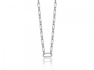 Collier chaîne à maillons trombone avec maillon pavé CZ en argent sterling pour femme