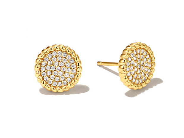 Stelring Silver Kubic Zirconia Pave Disc 9mm Small Circle Stud Earring