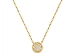 Sterling Silver Cubic Zirconia Pave Disc 9mm Pendant Necklace