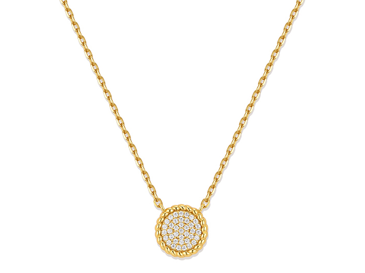 Sterling Silver Cubic Zirconia Pave Disc 9mm Pendant Necklace