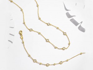 18K Gold Vermeil Bezel-Set CZ Station Necklace/Bracelet Jewelry Set