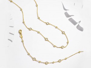 18K ゴールド ヴェルメイユ ベゼルセット CZ ステーション ネックレス/ブレスレット ジュエリー セット