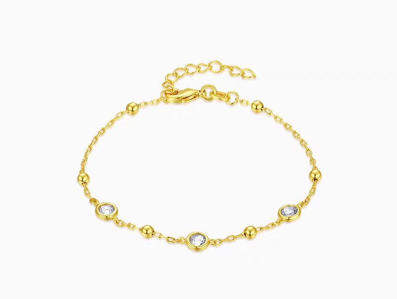 18K Gold Vermeil Bezel-Set CZ Station Necklace/Bracelet Jewelry Set