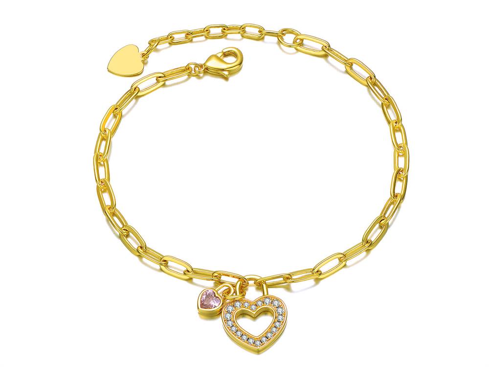 Cubic Zirconia Open Heart Lock & Paperclip Chain Bracelet For Women