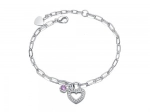 Cubic Zirconia Open Heart Lock & Clip Chain Bracelet No na Wahine