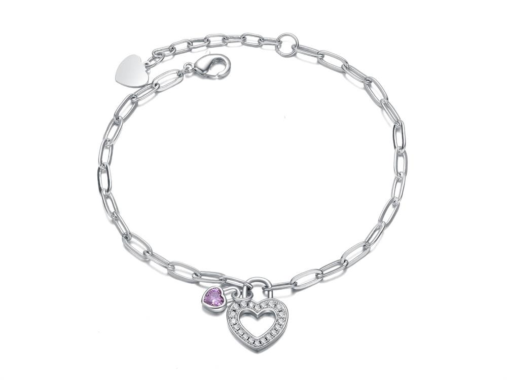 Pulsera de cadena con cierre de corazón abierto y clip de circonita cúbica para mujer