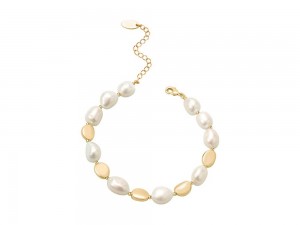 Freshwater Pearl Gold Plated Stainless Steel Bracelet For Women/Girls