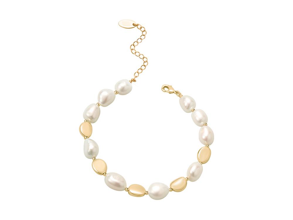 Freshwater Pearl Gold Plated Stainless Steel Bracelet For Women/Girls