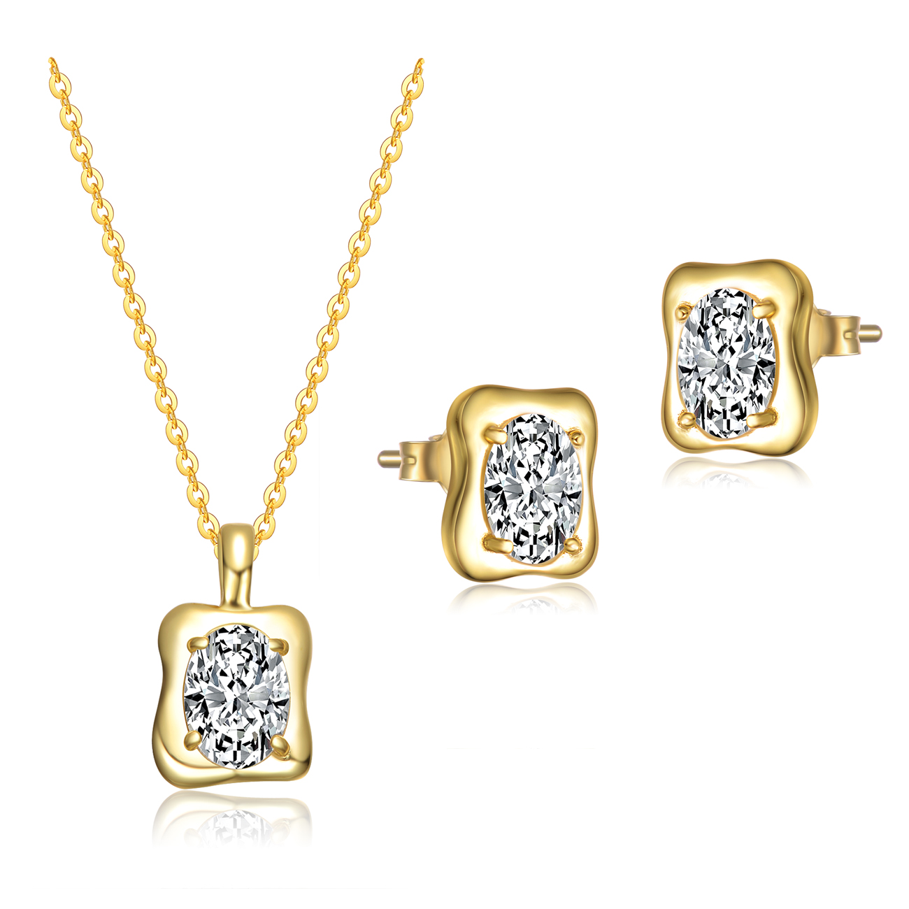 China 925 Silver Geometric Earring Set Oval Cubic Zirconia