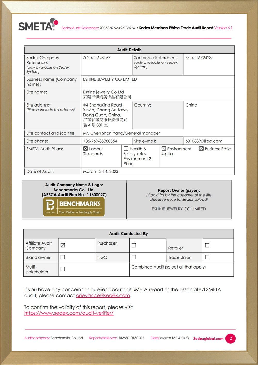 Rapport audité Sedex