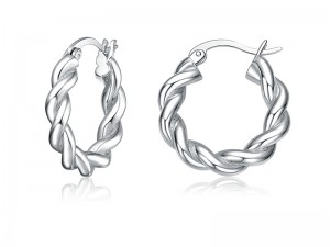 Silver Twisted Round Hoop Earrings 18mm