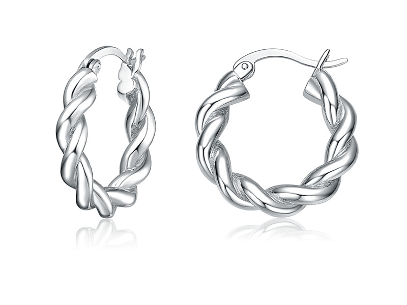 Silver Twisted Round Hoop Earrings 18mm