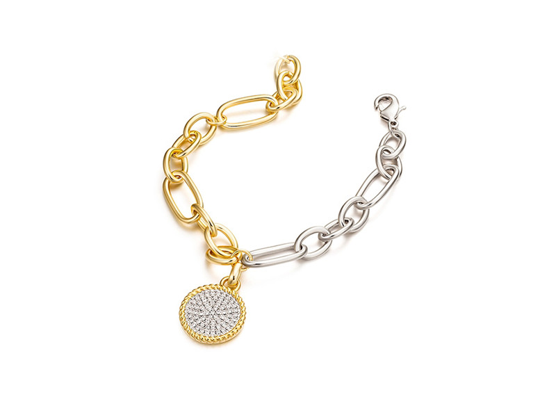 Two-tone Polished Fancy Link & Disc Charm Bracelet