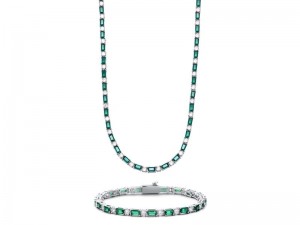Green Emerald & White Cubic Zirconia Tennis Bracelet & Necklace Set