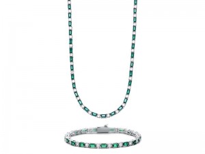 Green Emerald & White Cubic Zirconia Tennis Bracelet & Necklace အစုံ