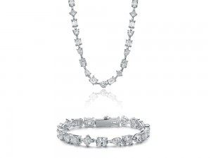 Multi Shape Cubic Zirconia Statement Tennis Chain Necklace & Bracelet Jewelry Set