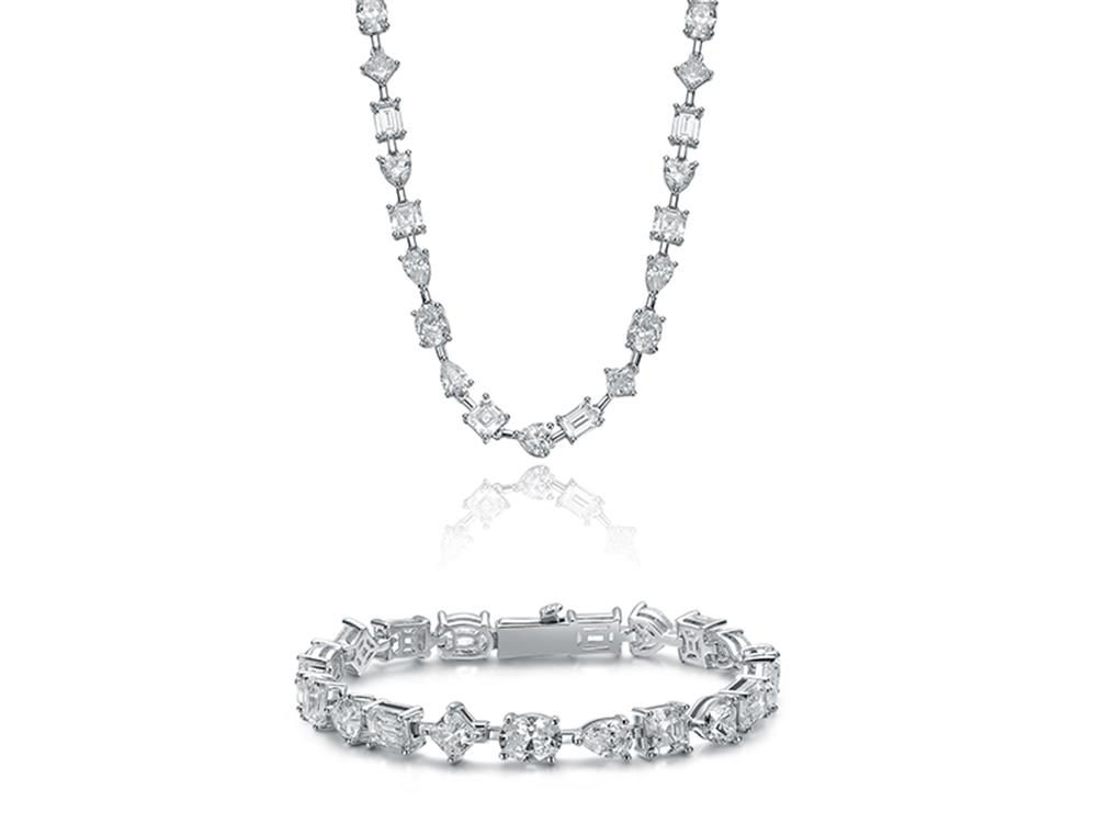 Multi Shape Cubic Zirconia Statement Tennis Chain Necklace & Bracelet Jewelry Set Featured Image