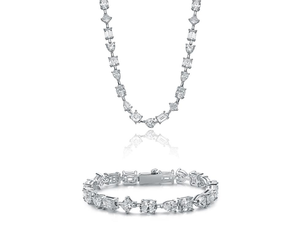 ʻO nā ʻano ʻano he nui Cubic Zirconia Statement Tennis Chain Necklace & Bracelet Jewelry Set