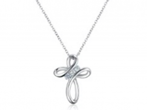 Sterling Silver Open Looping Cross Pendant Necklace with Three-Stone  for Women